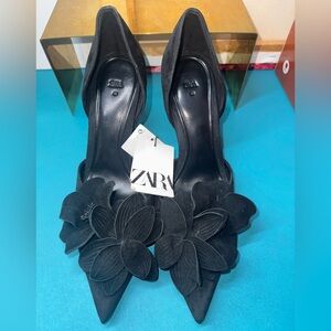 Zara heels pointed suede flower high heels